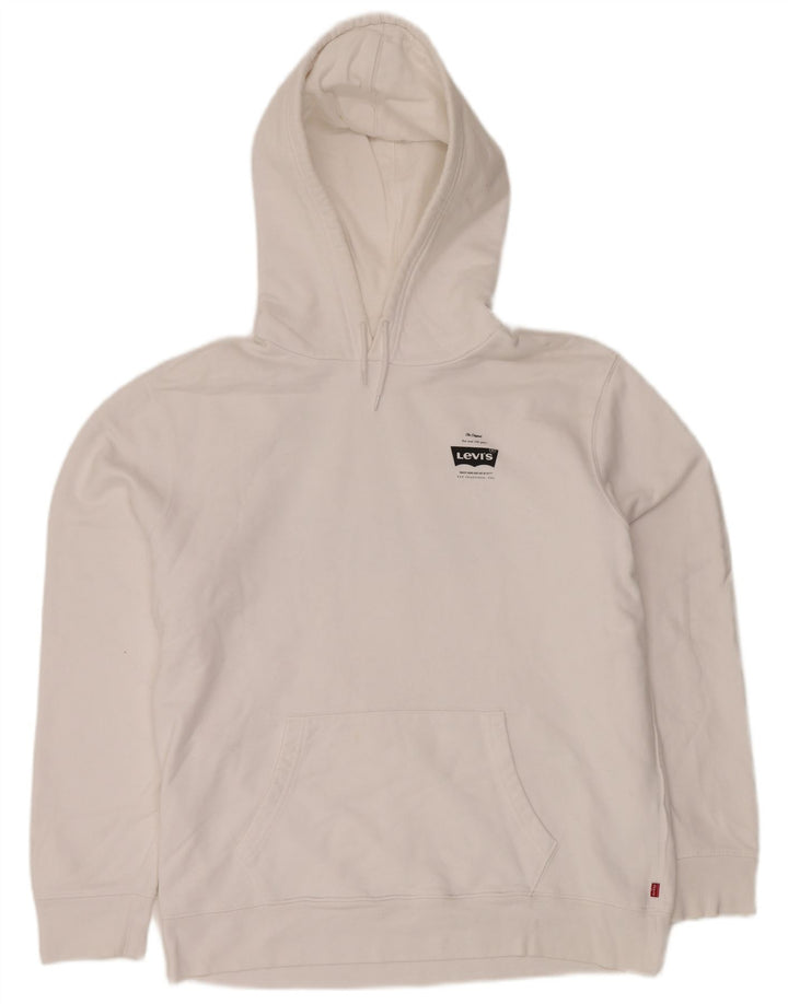 Pulover cu glugă cu grafică LEVI'S pentru bărbați, mare, alb, din bumbac