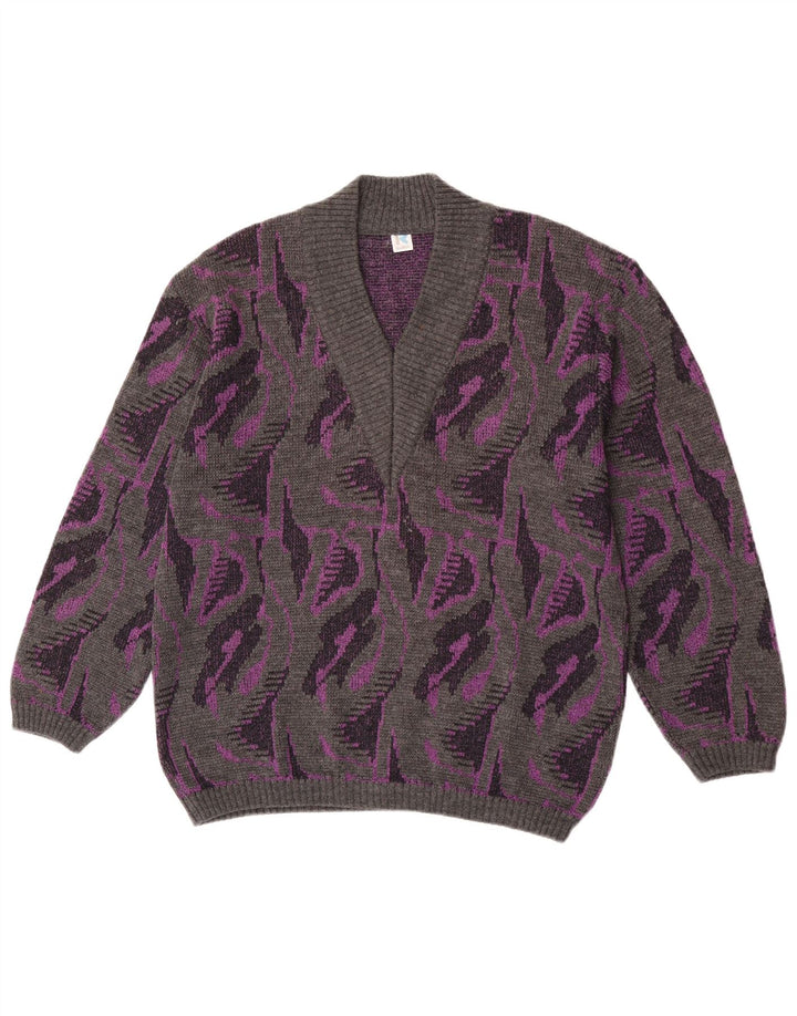 Pulover cu decolteu în V Rasica, pentru femei, cu model abstract, UK 16, mare, gri