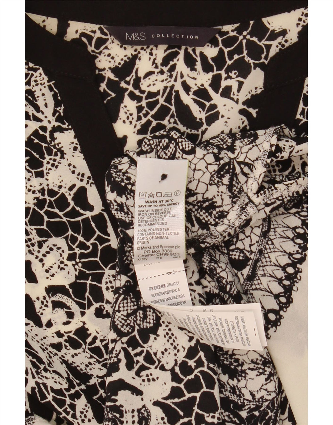 Bluză cămașă pentru femei Marks & Spencer UK 20 2XL Poliester floral negru