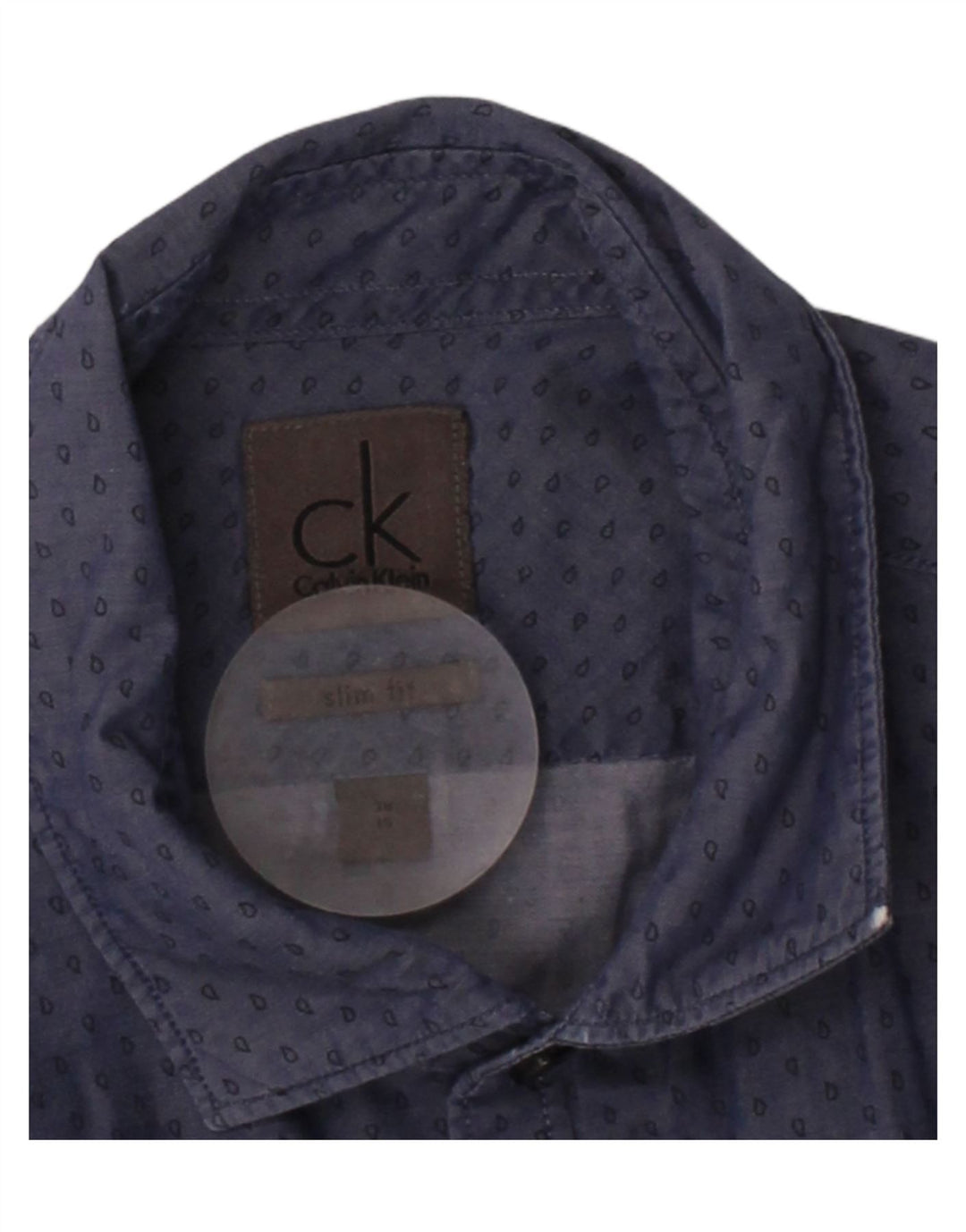 CALVIN KLEIN Mens Slim Fit Shirt Size 38 15 Medium Navy Blue Spotted