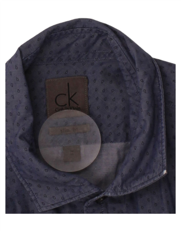 CALVIN KLEIN Mens Slim Fit Shirt Size 38 15 Medium Navy Blue Spotted