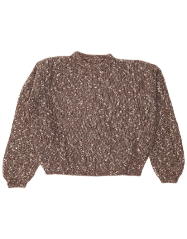 Pulover vintage pentru femei cu decolteu scurt, pulover UK 24 4XL maro pete