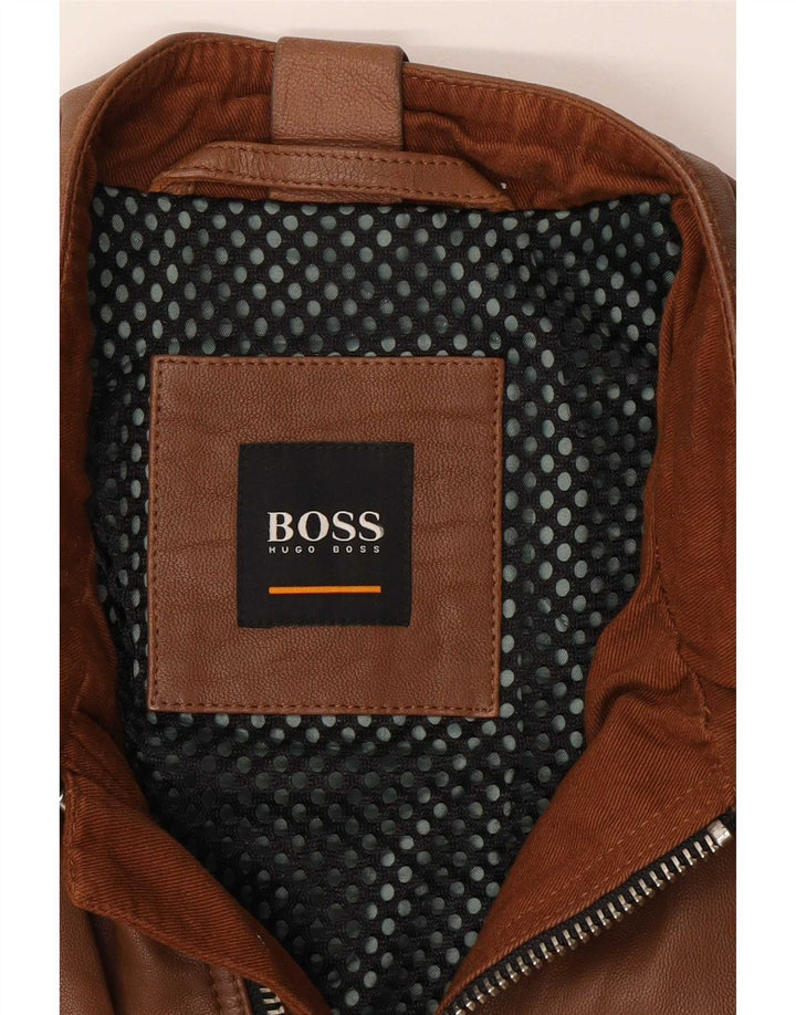 Geacă motociclist din piele pentru bărbați Hugo Boss UK 36 Maro mic