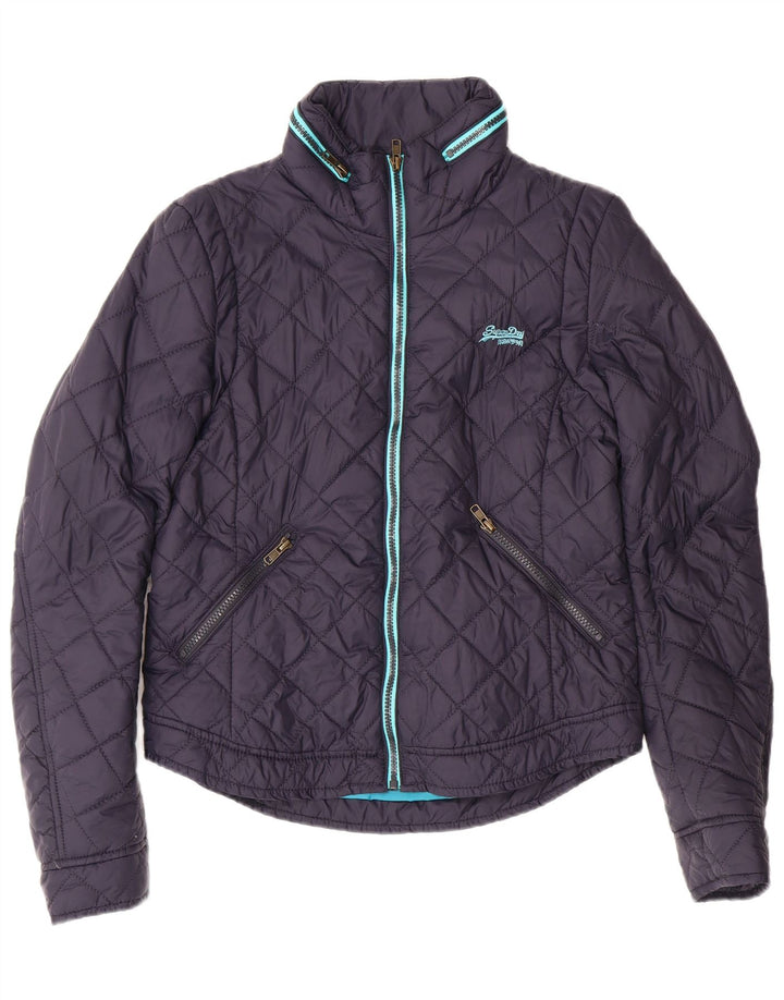 SUPERDRY Womens Quilted Jacket UK 14 Medium Navy Blue Nylon
