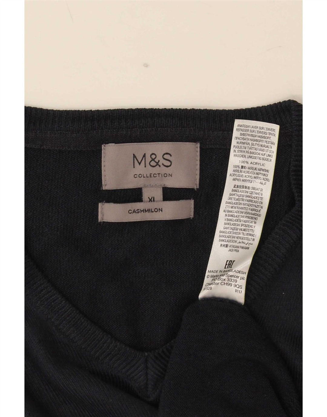 Pulover pentru bărbați Marks & Spencer, cu decolteu în V, XL, acrilic, albastru bleumarin