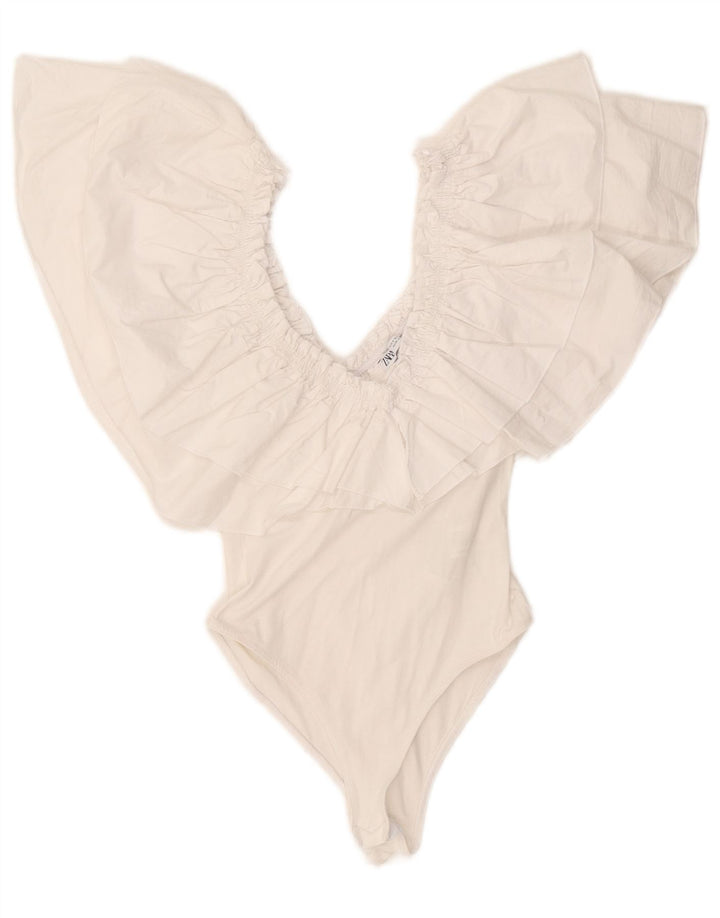 Body Zara femeie cu umăr dezactivat UK 8 mic bumbac alb