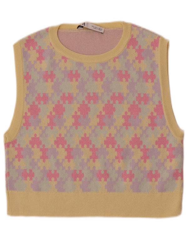 Zara femei Crop Vest Tank Top UK 14 Large Multicolor Geometric