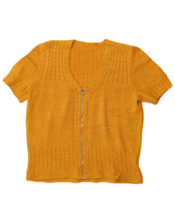 Cardigan vintage cu mânecă scurtă pentru femei UK 16 Large Yellow