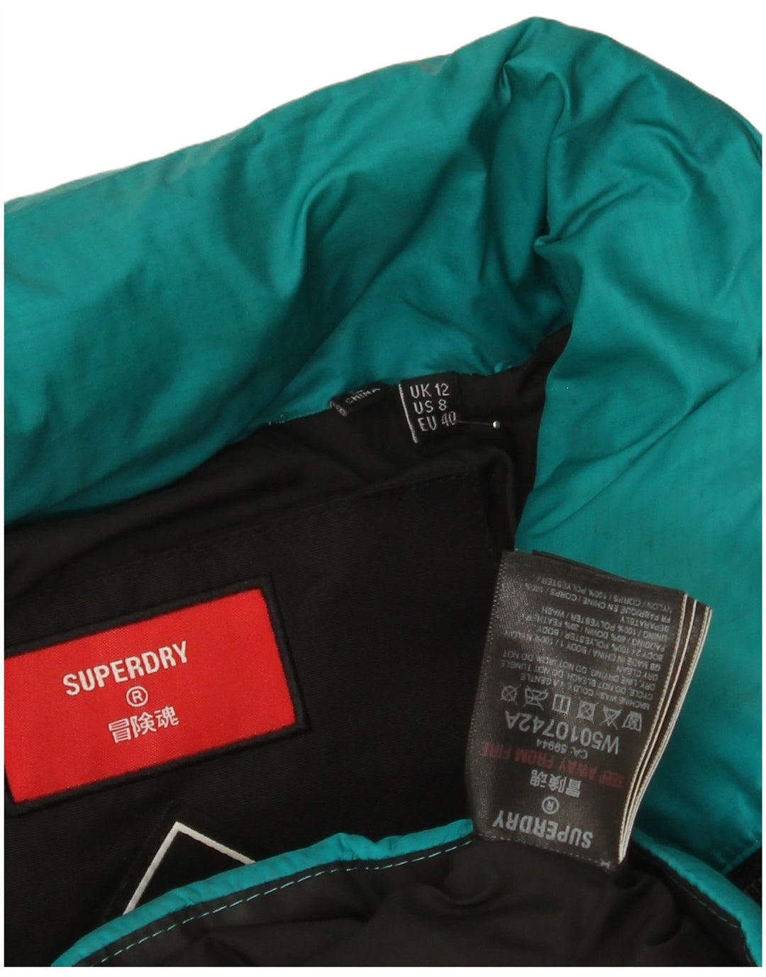 Jachetă căptușită pentru femei Superdry UK 12 Turcoaz mediu Poliester color