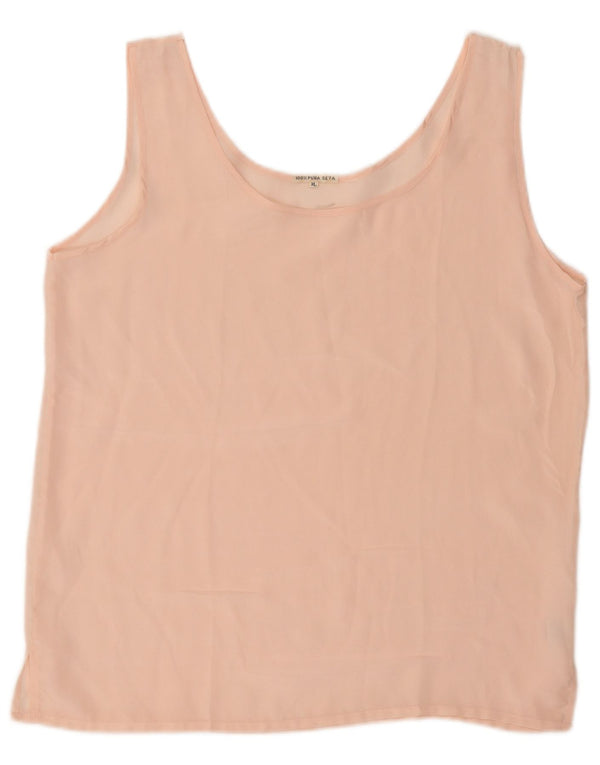 Bluză vintage pentru femei fără mâneci, UK 18 XL, mătase roz