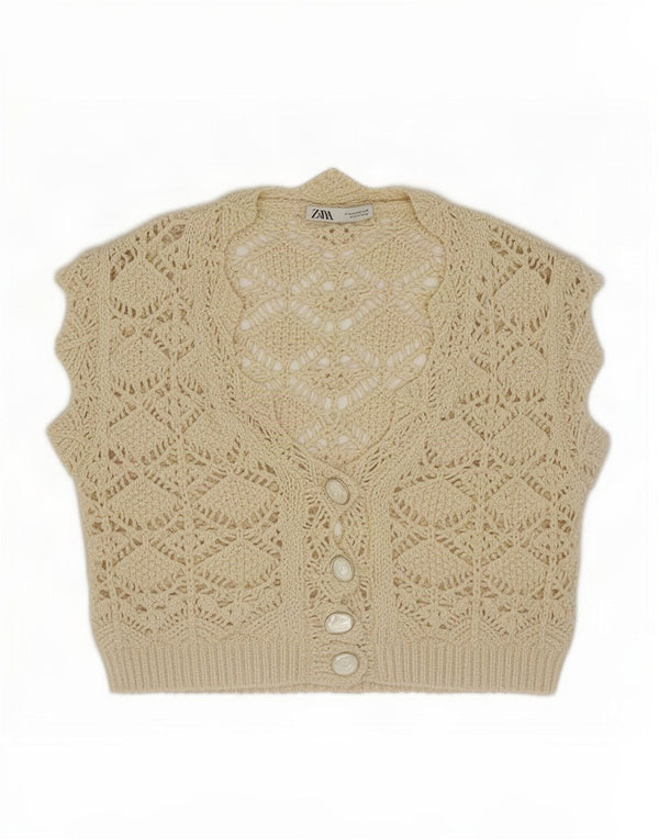 Top cu cardigan fără mâneci pentru femei Zara UK 14 Medium Off White