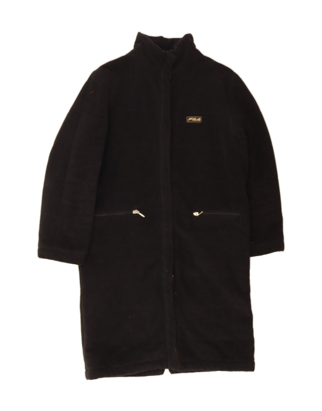 FILA Womens Fleece Overcoat UK 10 Small Black Polyester Vintage Fila and Second-Hand Fila from Messina Hembry 