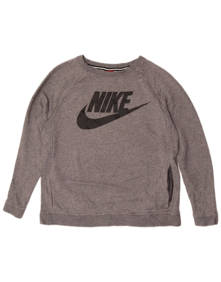 Pulover de hanorac grafic Nike pentru femei UK 14, bumbac cu pete gri mediu