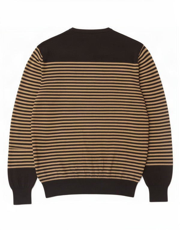Pulover pentru bărbați Trussardi Jeans cu decolteu triplu, bumbac cu dungi bej 2XL