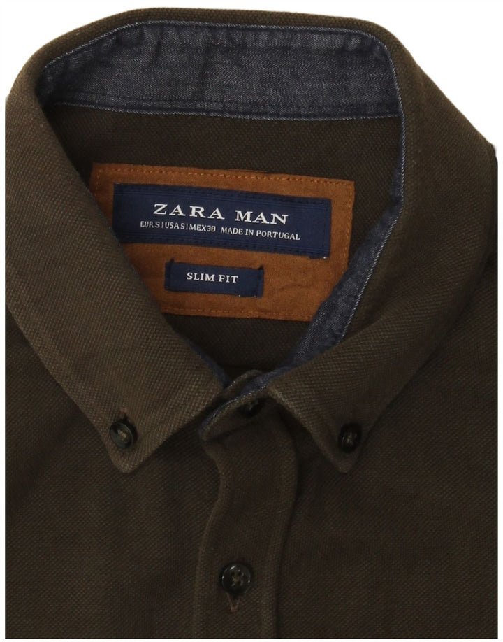 Cămașă pentru bărbați Zara Slim Fit Mic Kaki