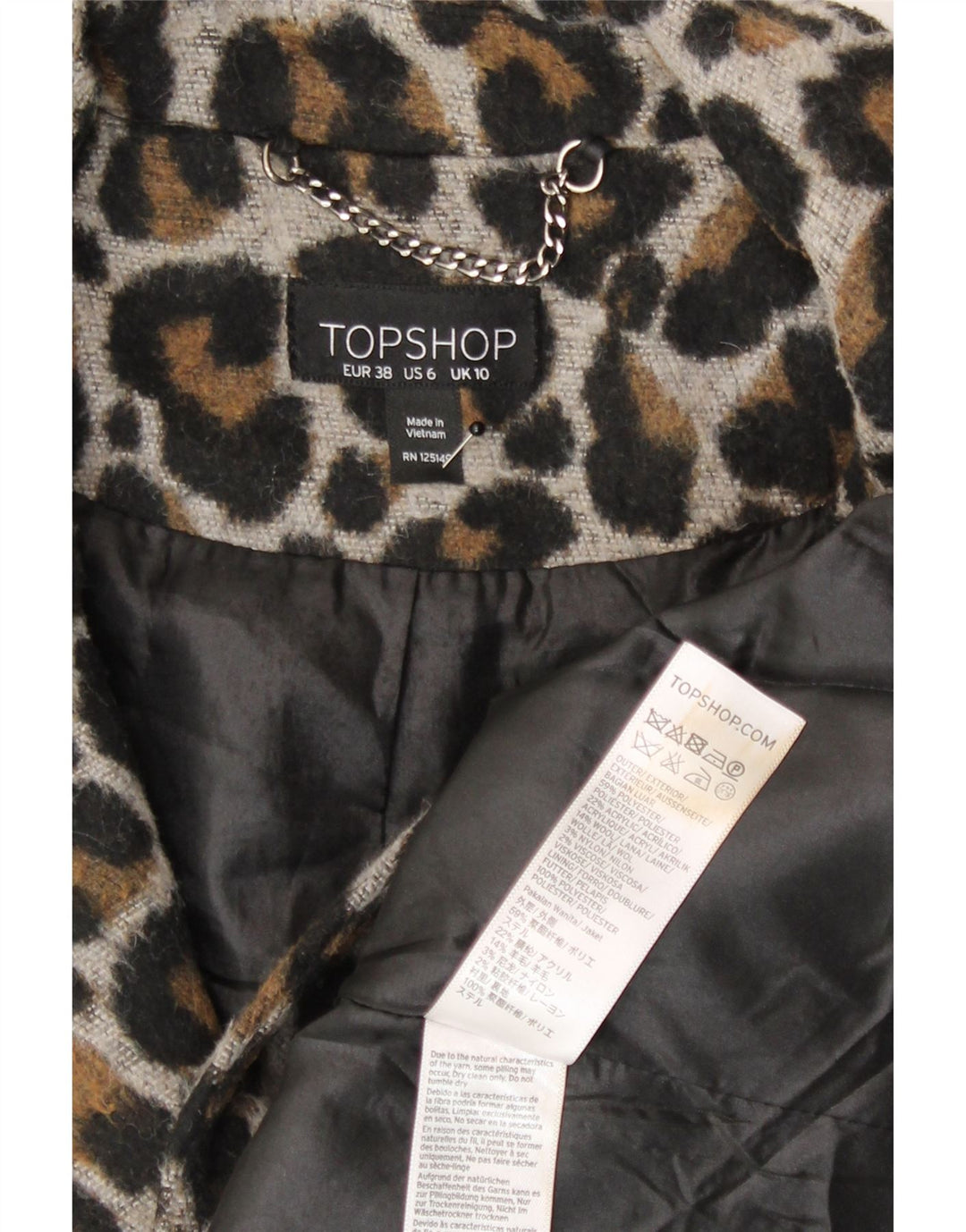 Topshop pardesiu supradimensionat pentru femei UK 10 mic maro din poliester cu imprimeu animal