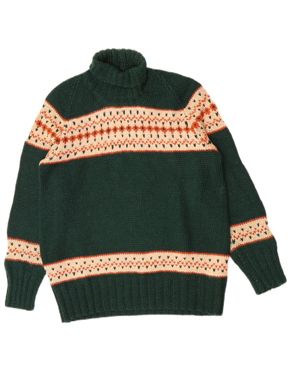 Pulover vintage pentru femei cu gât rulat, UK 14 Medium Green Fair Isle