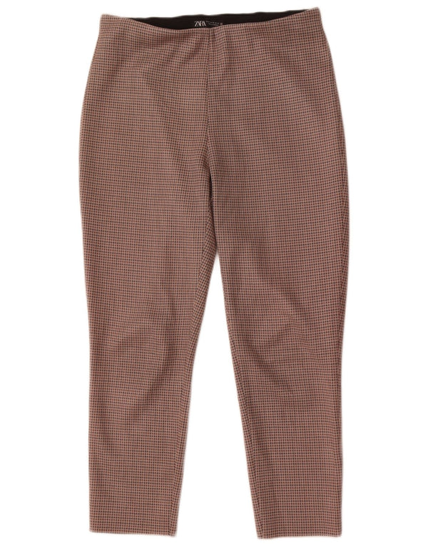 Pantaloni tăiați pentru femei Zara XL W32 L26 Bej Houndstooth