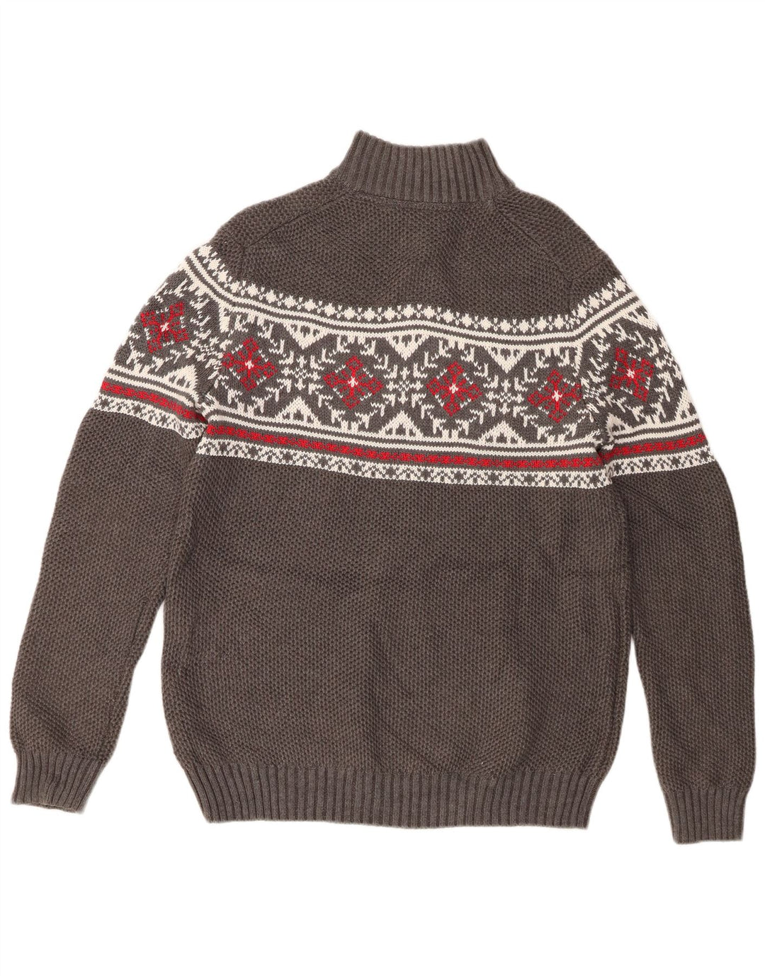 Pulover Izod pentru bărbați, cu fermoar și gât, din bumbac Fair Isle, gri mediu