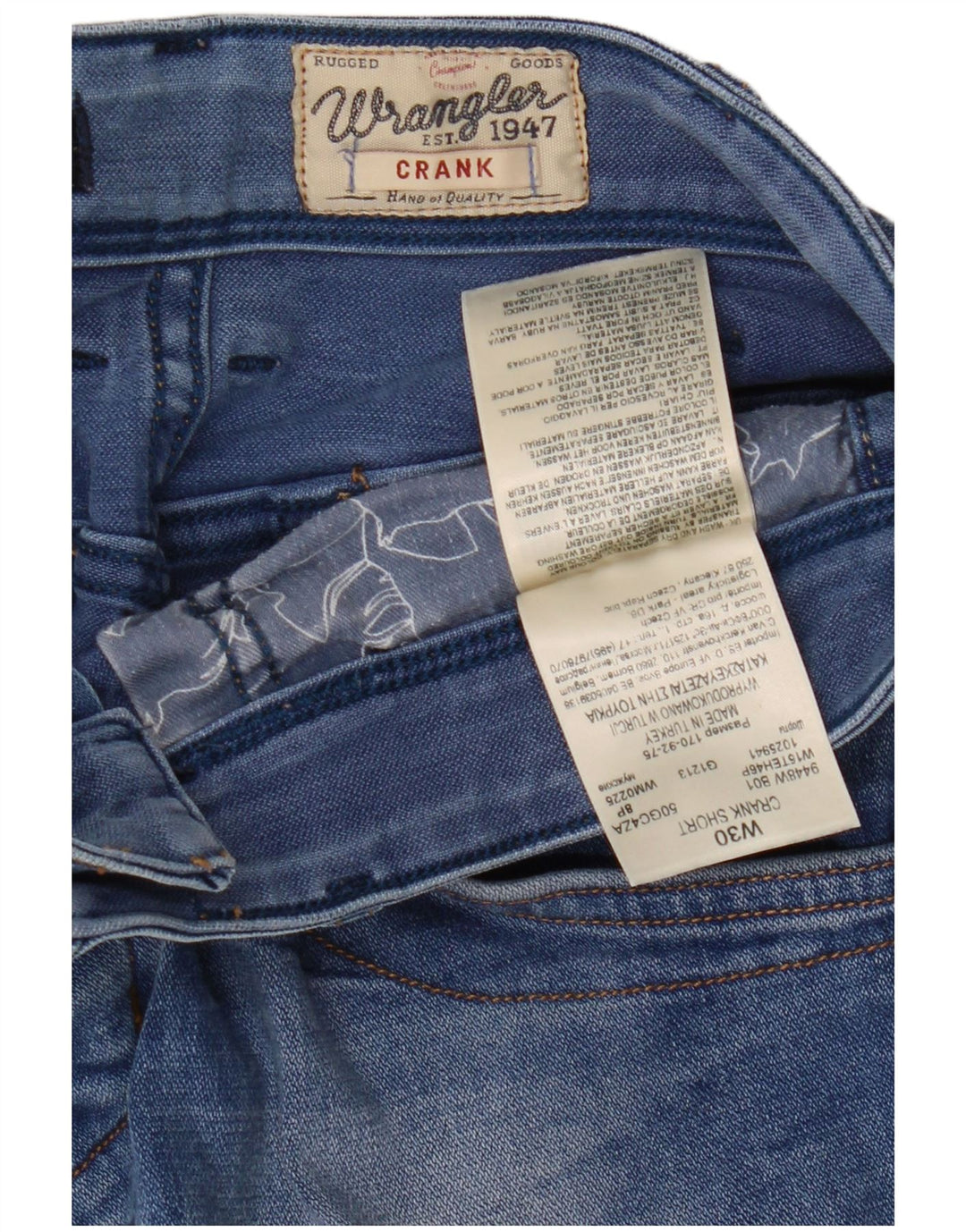 Pantaloni scurți Wrangler Crank Denim pentru bărbați W30, bumbac albastru mediu