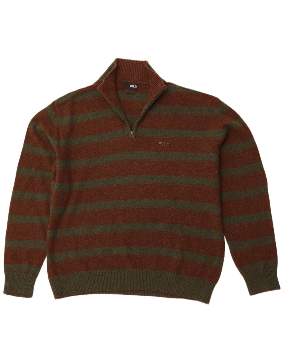 Pulover FILA pentru bărbați, cu fermoar, cu gât, XL, cu dungi maro