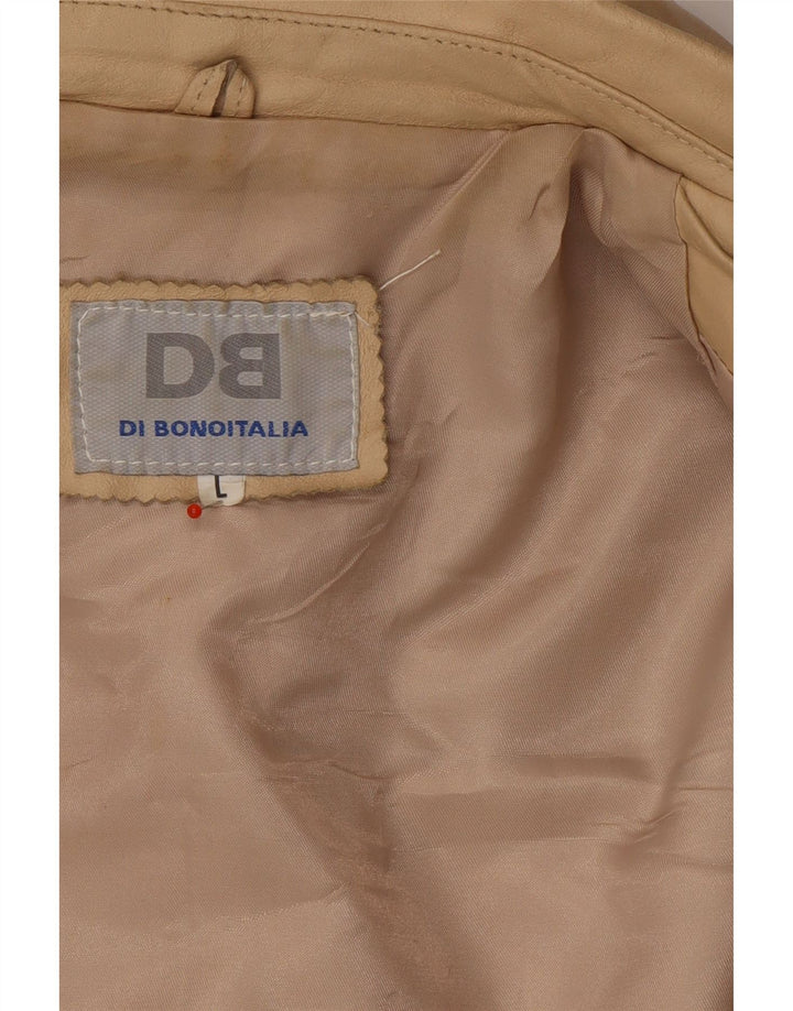 VINTAGE Womens Leather Jacket UK 14 Large Beige Leather