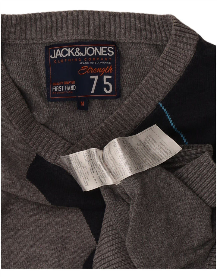Pulover Jack & Jones pentru bărbați, cu decolteu în V, din bumbac color bloc, gri mediu