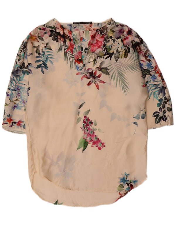 Top cu tunică cu mâneci 3/4 pentru femei Zara UK 10 mic, alb, floral