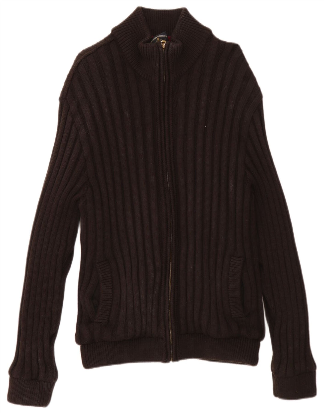 Pulover cardigan cu fermoar complet pentru bărbați Amerigo Vespucci, maro mediu