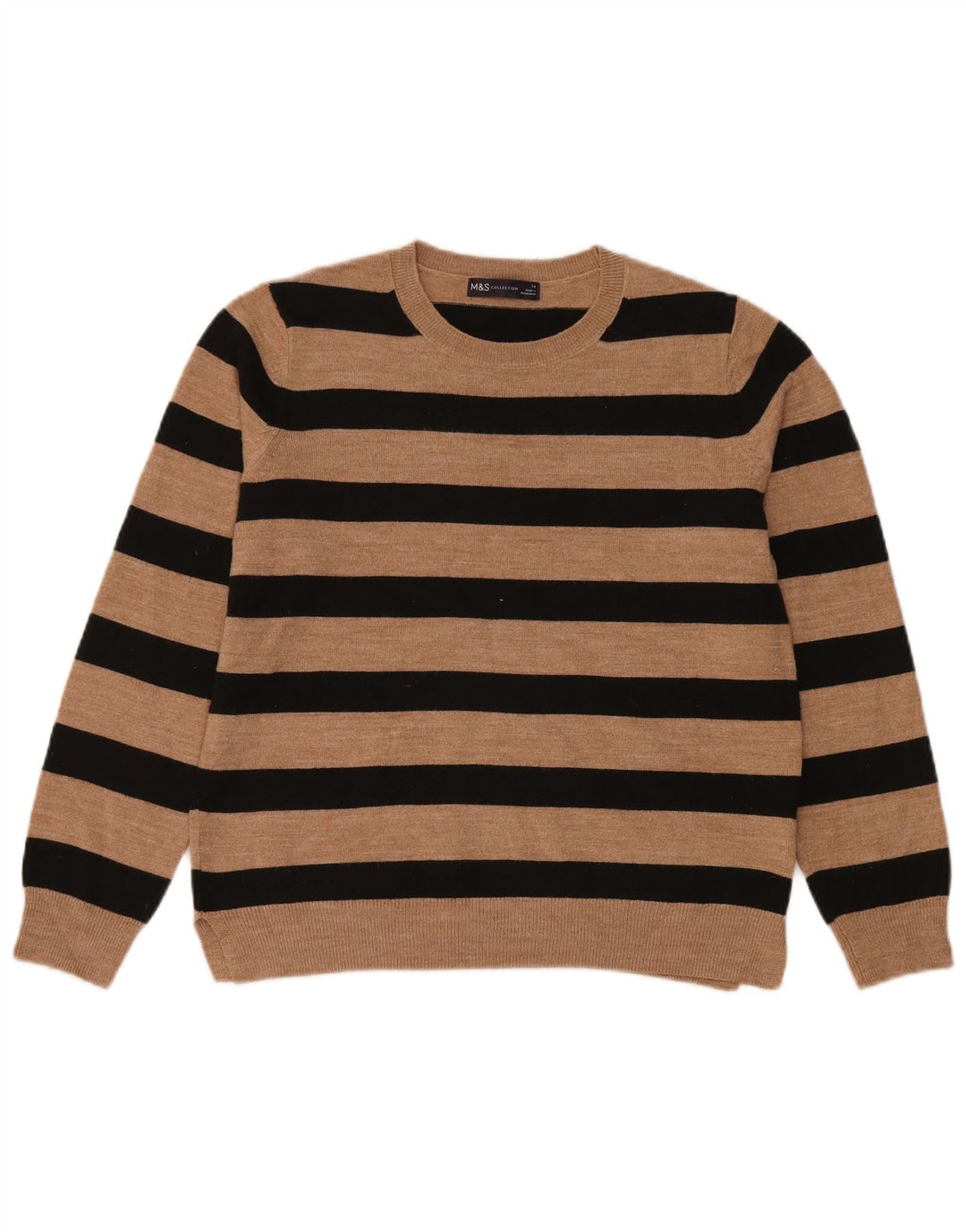 Pulover pentru femei Marks & Spencer cu decolteu rotund, cu dungi maro mediu, UK 14