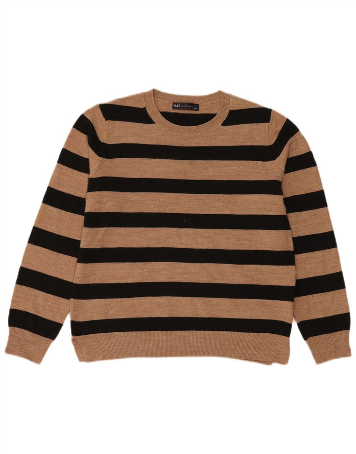 Pulover pentru femei Marks & Spencer cu decolteu rotund, cu dungi maro mediu, UK 14