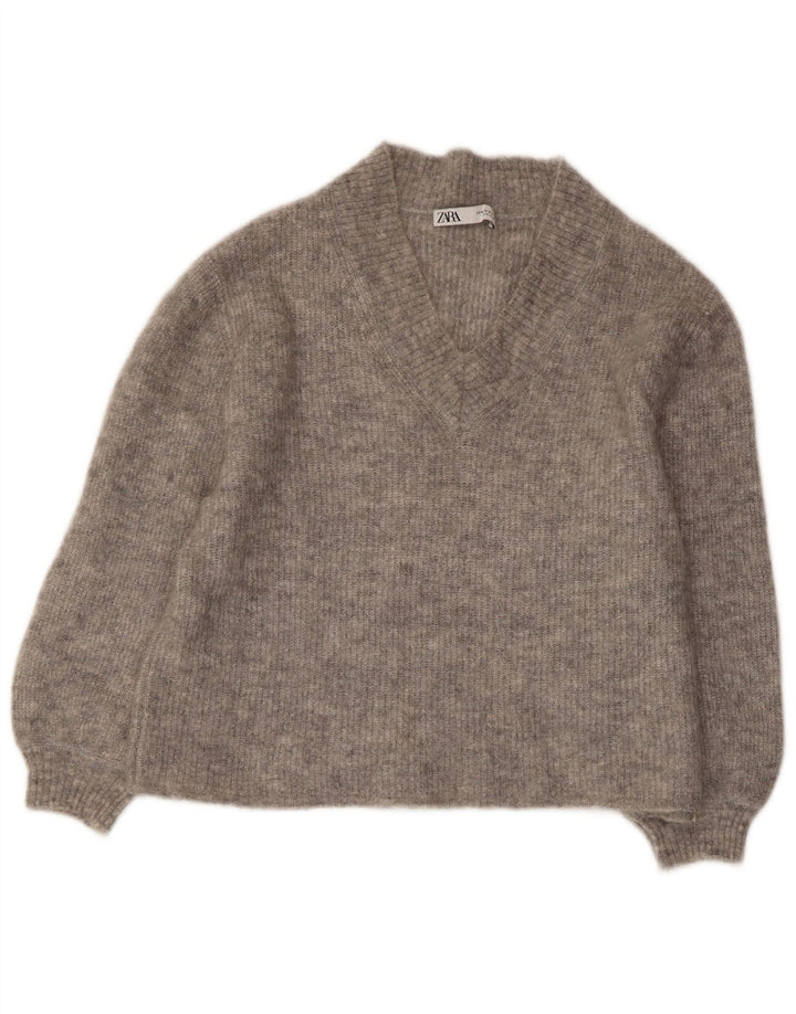 Pulover cu decolteu în V ZARA pentru femei UK 14 Medium Gri Pete