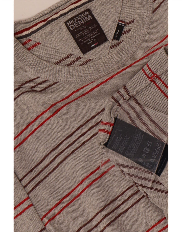 Pulover pentru bărbați TOMMY HILFIGER Pulover cu gât roșu din bumbac cu dungi gri mediu