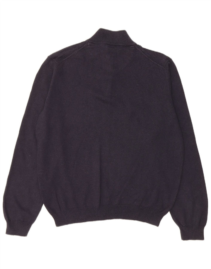 Pulover Massimo Dutti pentru bărbați, cu fermoar și gât, bumbac, albastru bleumarin mediu