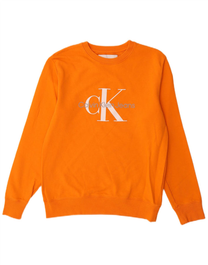 Hanorac grafic pentru bărbați Calvin Klein Jeans Pulover Bumbac portocaliu mediu