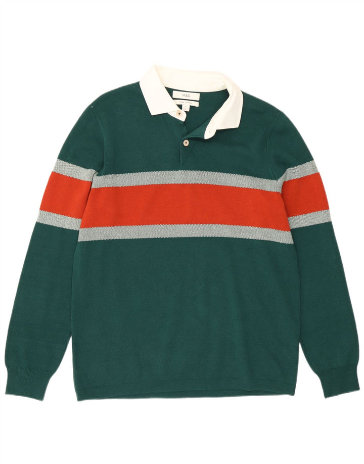 Pulover pentru bărbați Marks & Spencer, cu gât polo, verde mediu, color block