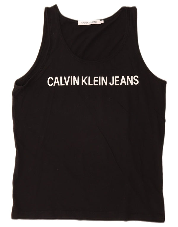 Calvin Klein Jeans Femei Graphic Vest Vest Top UK 16 Large Black Bumbac