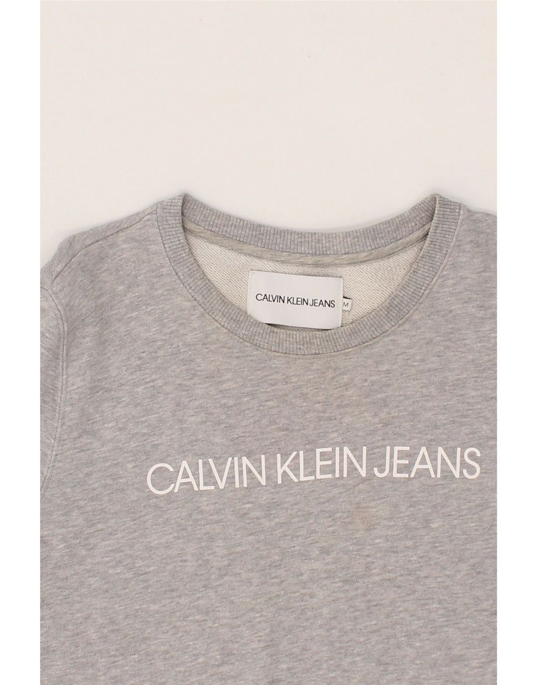 CALVIN KLEIN JEANS Womens Graphic Sweatshirt Jumper UK 14 Medium Grey Vintage Calvin Klein Jeans and Second-Hand Calvin Klein Jeans from Messina Hembry 