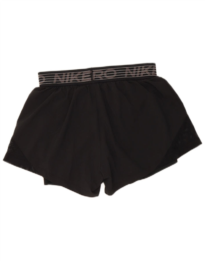 Pantaloni scurți sport Nike Dri Fit Graphic pentru femei UK 12 Poliester mediu negru
