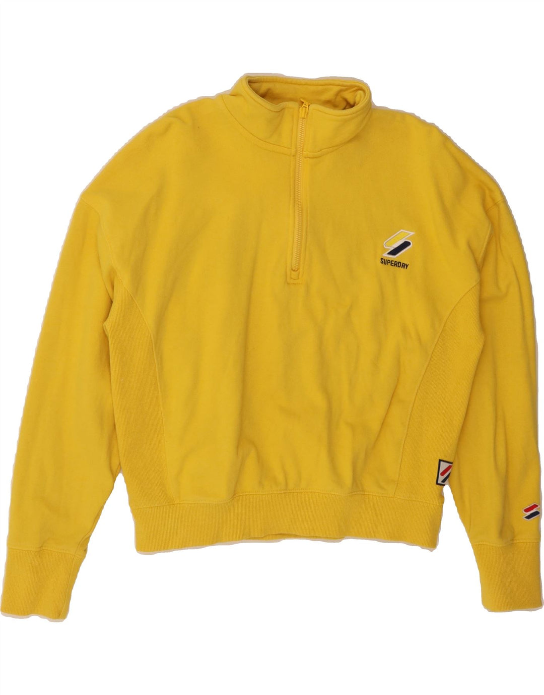 SUPERDRY Womens Zip Neck Sweatshirt Jumper UK 14 Medium Yellow Cotton Vintage Superdry and Second-Hand Superdry from Messina Hembry 