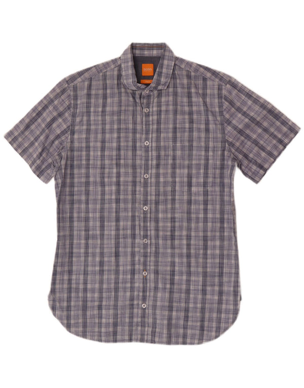Cămașă Hugo Boss pentru bărbați, cu mânecă scurtă, slim fit, din bumbac cu carouri albastru mediu