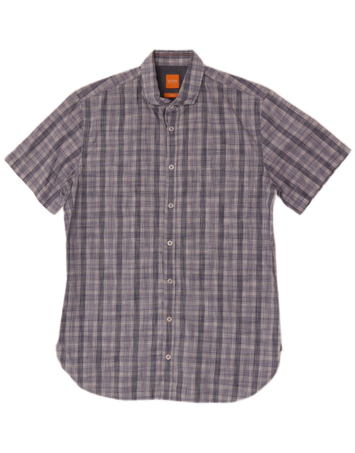 Cămașă Hugo Boss pentru bărbați, cu mânecă scurtă, slim fit, din bumbac cu carouri albastru mediu