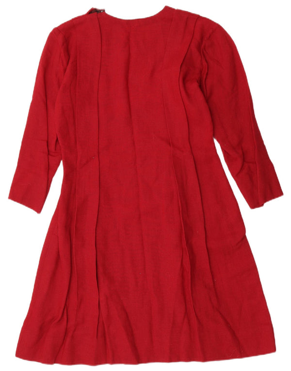 Rochie vintage pentru femei cu mâneci 3/4 A-Line UK 10 Small Red