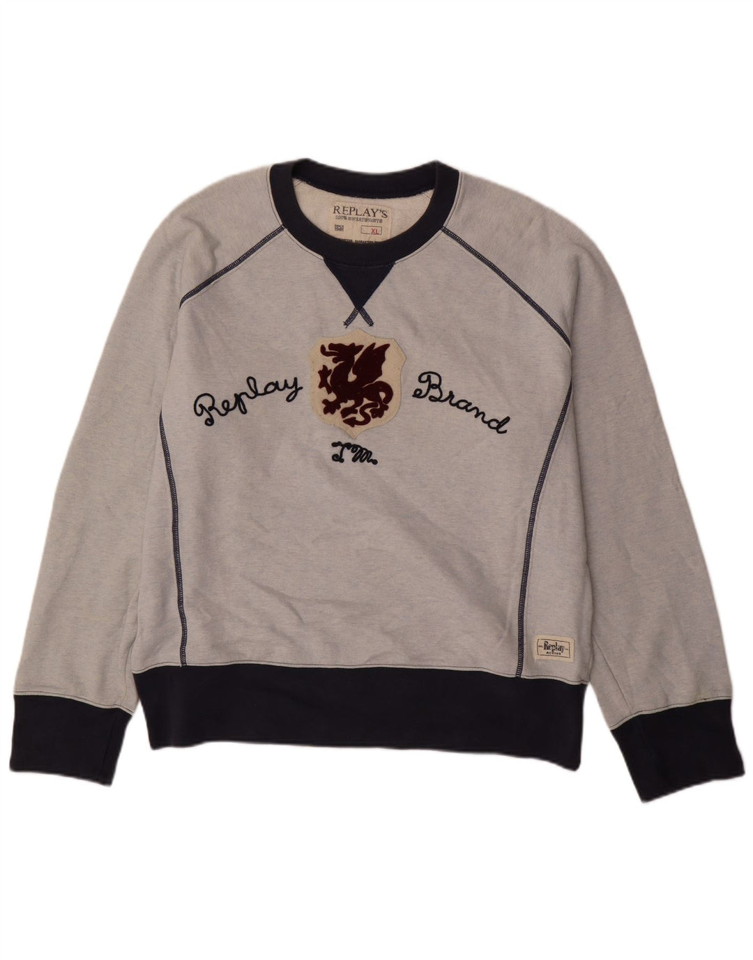 Hanorac grafic pentru bărbați REPLAY Pulover XL, albastru, bumbac color bloc