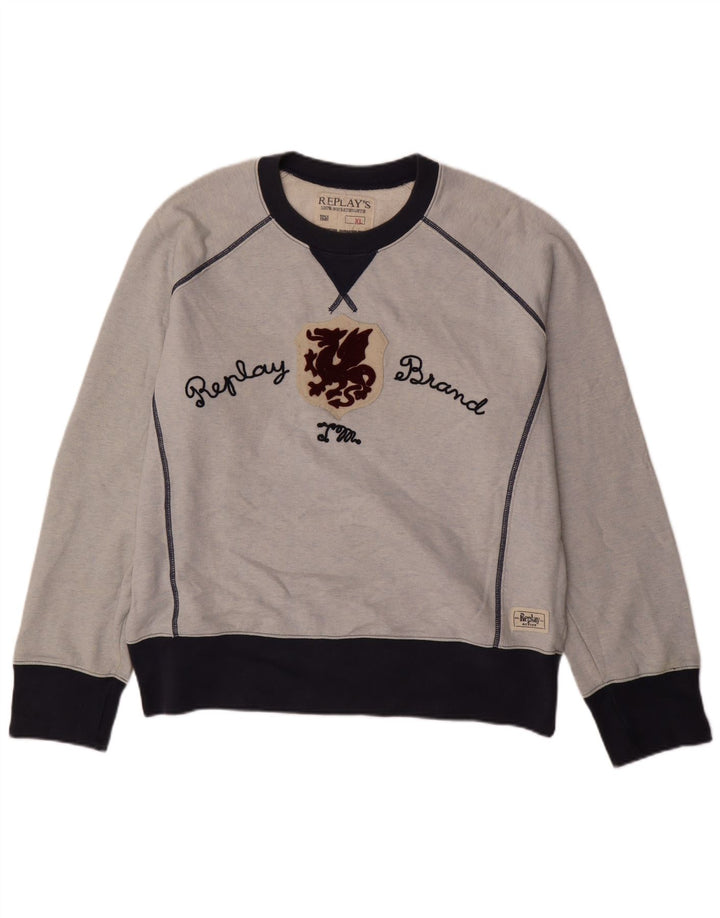 Hanorac grafic pentru bărbați REPLAY Pulover XL, albastru, bumbac color bloc