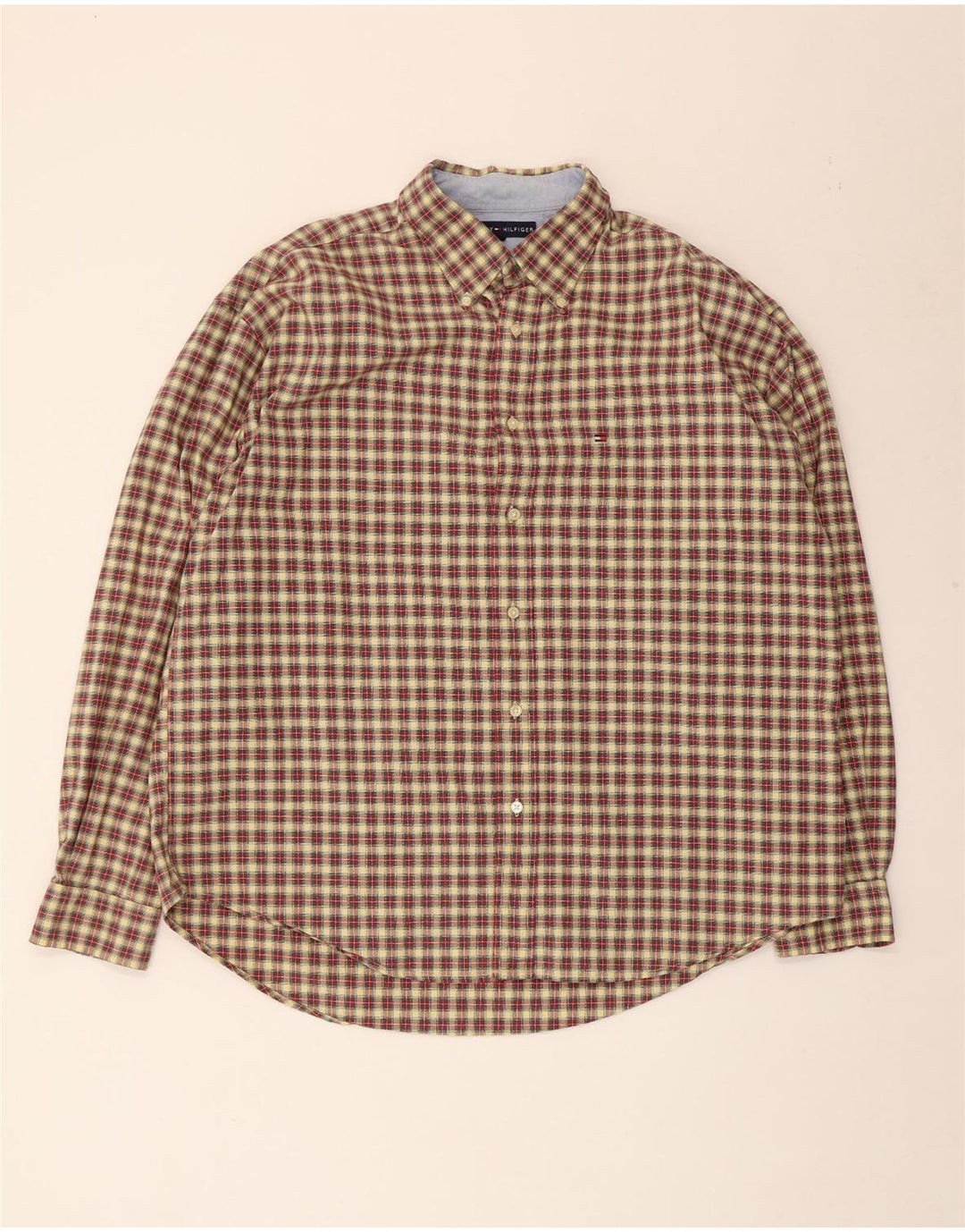 Cămașă pentru bărbați Tommy Hilfiger XL, bej, din bumbac cu carouri