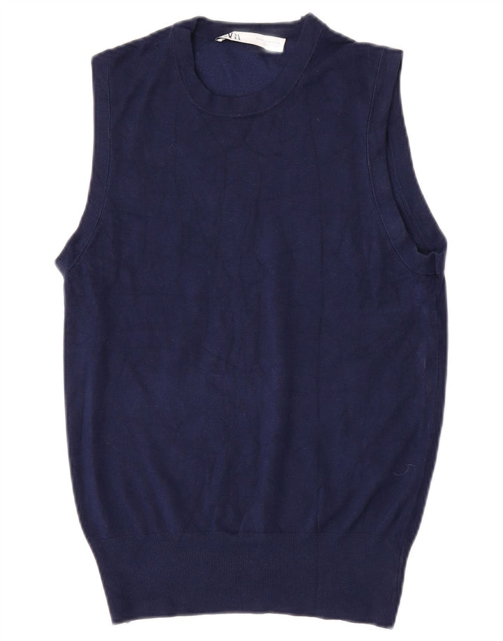Zara Femei Vest Tank Top UK 12 Medium Bleumarin Viscoza