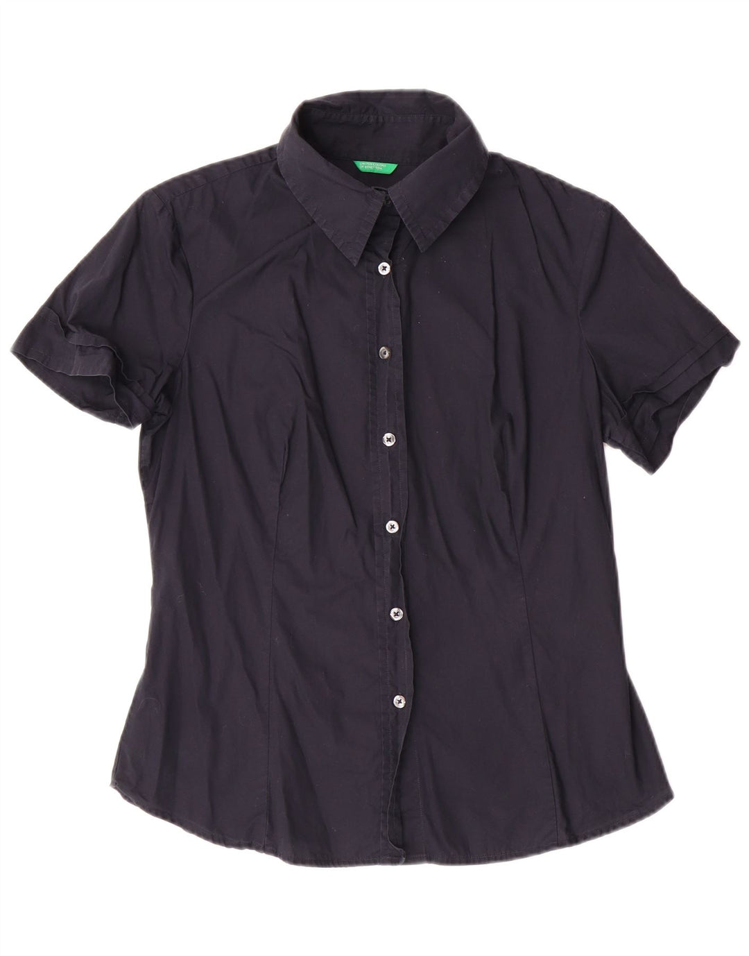 Cămașă cu mânecă scurtă pentru femei BENETTON UK 14 mare bumbac bleumarin