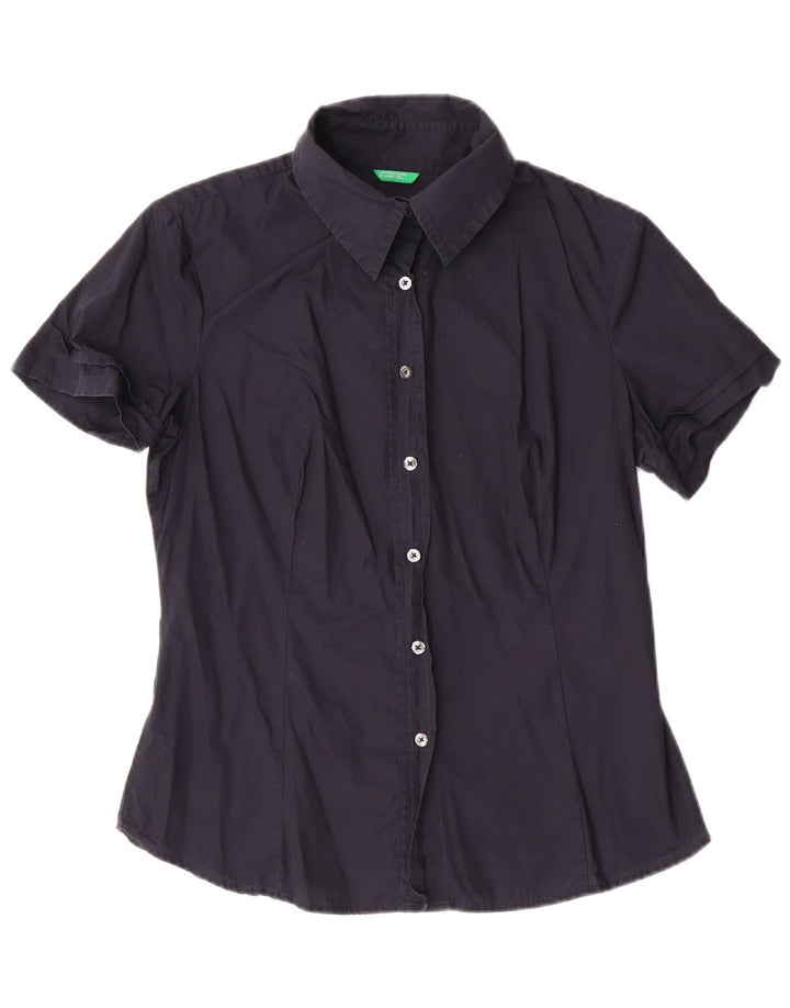 Cămașă cu mânecă scurtă pentru femei BENETTON UK 14 mare bumbac bleumarin