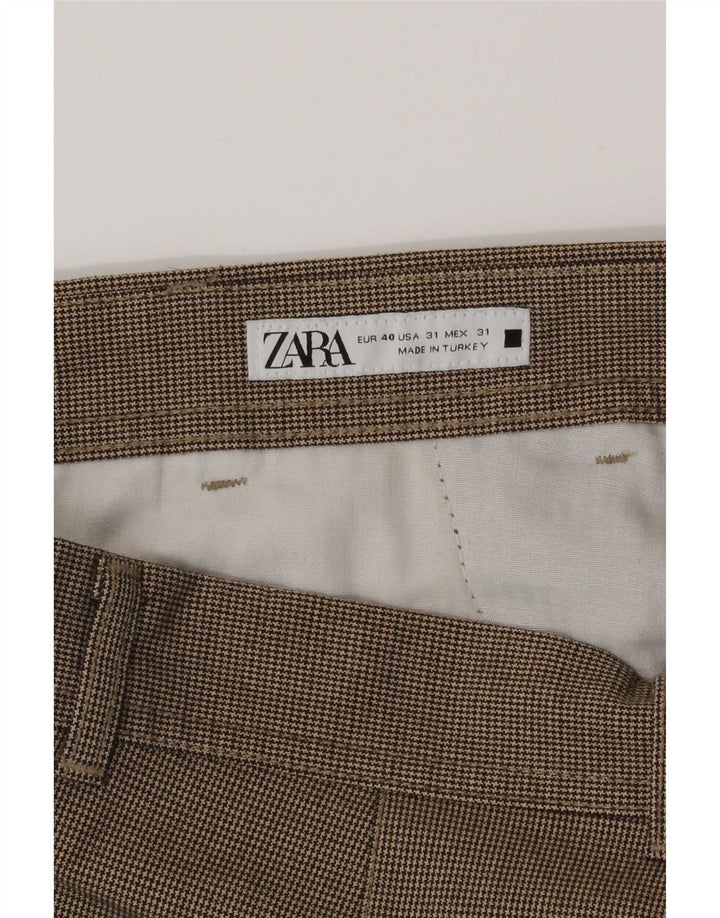 Pantaloni chino crop pentru bărbați Zara Mediu L31 L24 Maro Houndstooth
